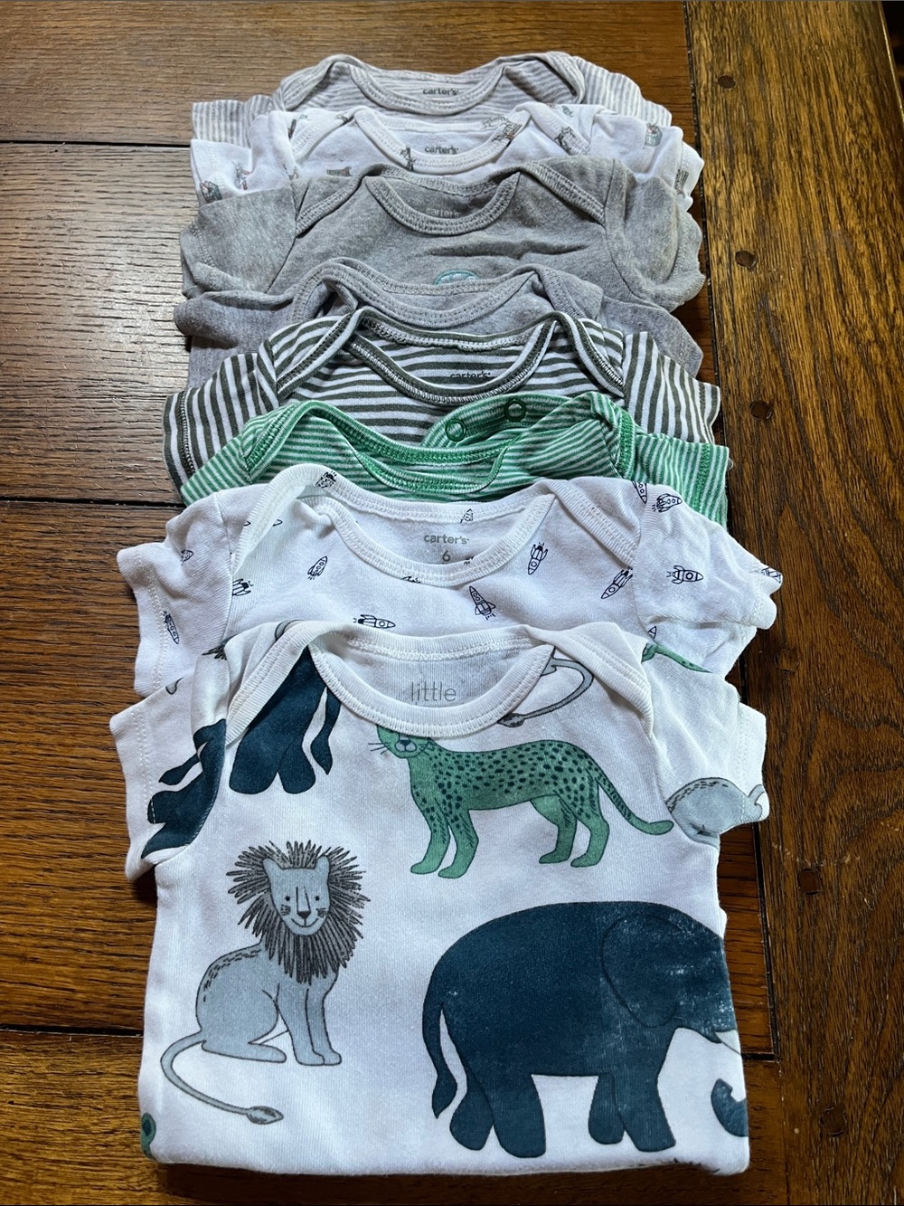 Carter's White, Gray & Green Animal Print Baby Onesie Set of 8